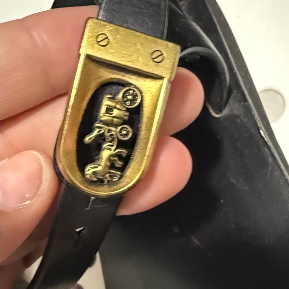 Coach Black Leather Sandals with Gold Accents - Picture 3 of 5